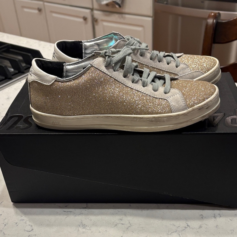 P448 Gold Glitter Women's Sneakers, Sz 38